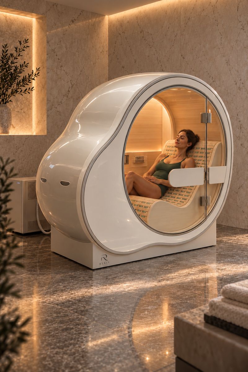 Oxygen sauna, zaobljena bijela kabina s ležajem